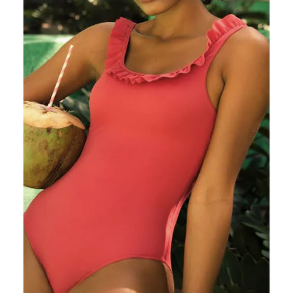 NWT Andie Women's The Hydra One Piece Swimsuit Ruffle Rosette Pink Size S - Picture 1 of 14